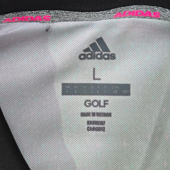 Adidas Womens Golf Sleeveless Polo Shirt Black Pink Green Dot Print Size L - Picture 4 of 10